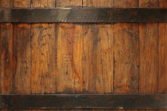 Texture of wooden barrel as background, closeup
