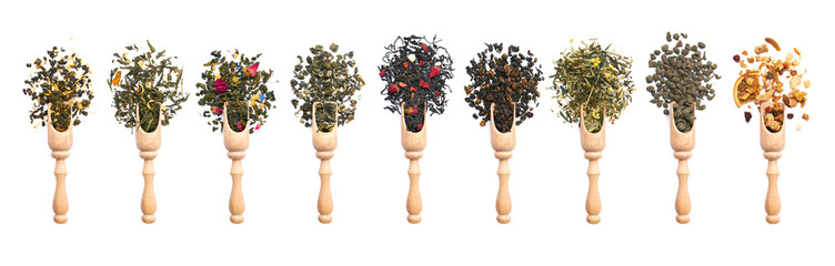 Set of Tea in a wooden spoons