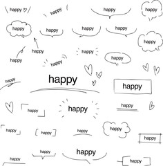 シンプルなモノクロの手書き風のふきだしやあしらいのフレームセットSimple monochrome handwritten style speech bubble and frame set

