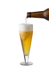 beer glass, the beer bottle fills the glass