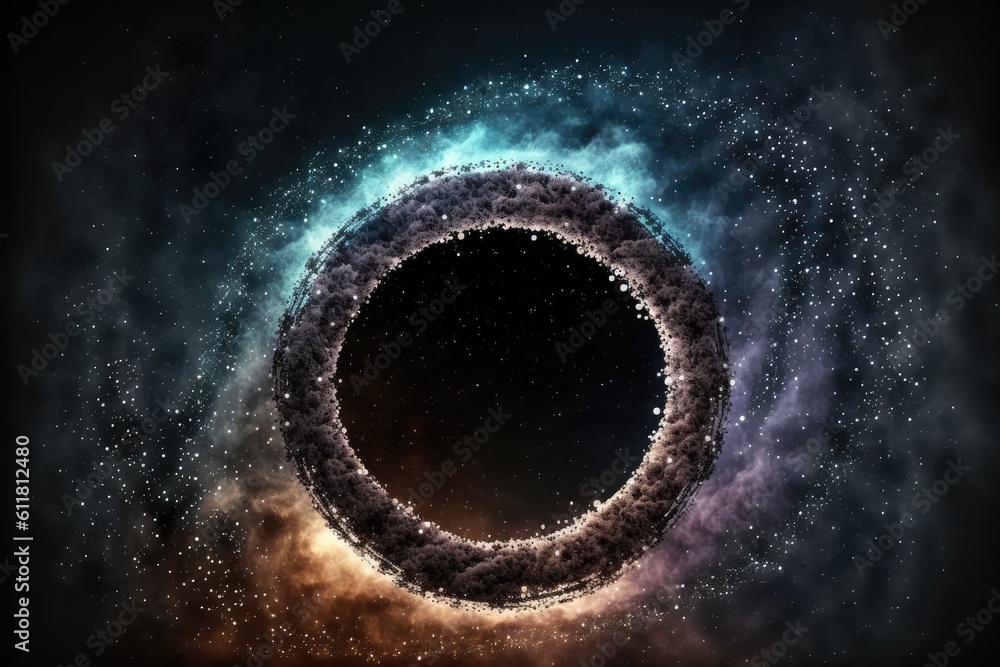 Poster abstract in glowing neon starlight and particles in circle shape. concept of fantastic sparkle dust 