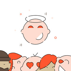 Holy smiley kid filled line icon, simple vector illustration