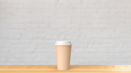 The coffee on wood table for Background concept 3d rendering