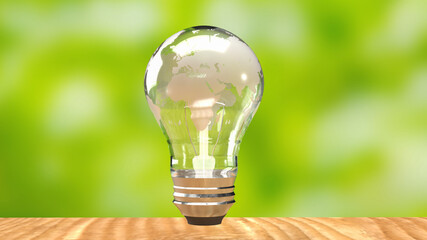 The world map on light bulb for eco concept 3d rendering
