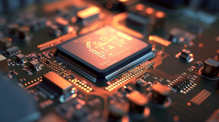 Fototapeta na wymiar Abstract Background of Electronic Circuit Board, technological, orange, red. Generative AI