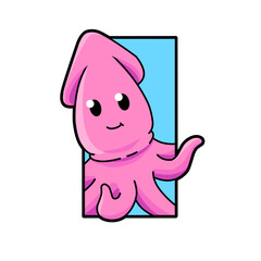 Obraz premium Cartoon cute pink squid in a blue frame.perfect for accessories children, screen printing clothes and others 