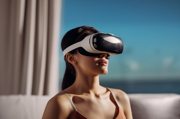 Naklejka premium VR glasses, virtual reality, mockup, futuristic design. Generative AI