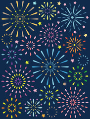 夜空に打ちあがる花火の壁紙　縦書きバージョン