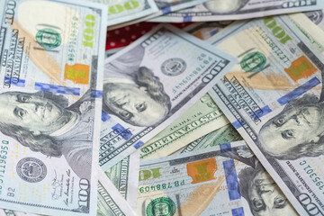 Background of 100 dollar bills copy space finance graphic resources, inflation economics 