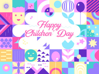 Abstract geometric background with childrens day design.