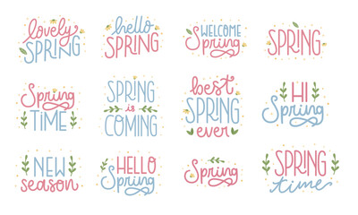 Set of spring hand lettering with pastel color.