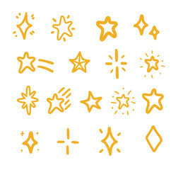Doodle star set. Hand drawn vector stars and sparkles