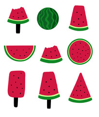 set of Fresh and juicy whole watermelons and slices