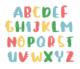 Dinosaur alphabet letters. Cartoon cute Dinosaur alphabet. Dino font with letters.