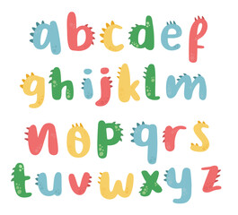 Dinosaur alphabet letters. Cartoon cute Dinosaur alphabet. Dino font with letters.