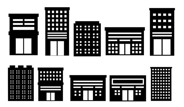 Set of bulding silhouettes. Vector city silhouette in a flat style.