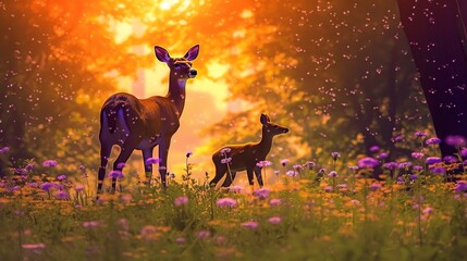 Animals Peacefully Playing in Nature generative ai