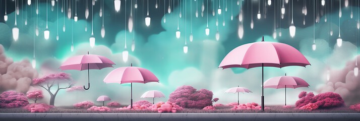 rain and umbrella in the rainy season with Generative ai  - obrazy, fototapety, plakaty