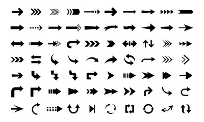 collbig black arrows flat icon set. modern abstract simple cursors, pointers and direction buttons vector collection