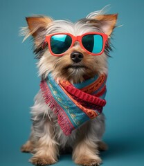 funny dog wearing scarf and sunglasses. created with generative AI technology