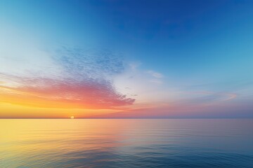 Naklejka na ściany i meble sunset in the sea, bright multi-colored sky and sun over the sea at sunrise, panorama