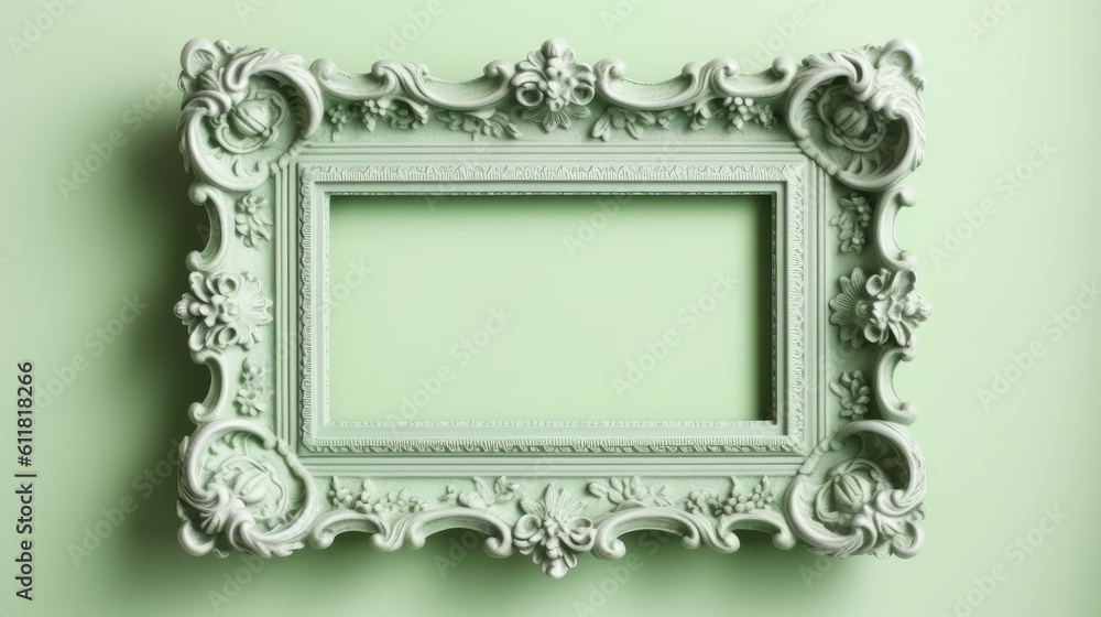Aufkleber light green picture frame that is empty. a light background generative ai