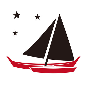 recommend clip art: Simple illustration of Pacific traditional sailing outrigger boat and stars