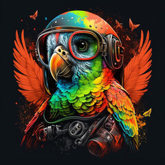 Neon Aviator: Vibrant Parrot Illustration for Stylish T-Shirt Prints, Generative AI