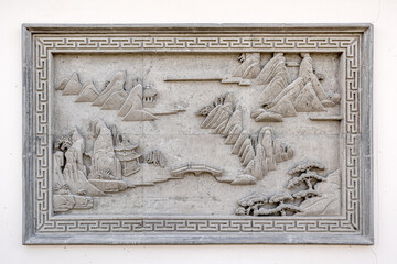 Chinese stone carving landscape mural