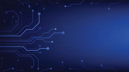Hi tech digital circuit board. AI pad and electrical lines connected on blue lighting background. futuristic technology design element concept