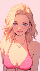 hand drawn cartoon anime cool swimsuit girl illustration in summer	
