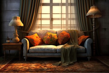 Interior with decorative pillow on sofa Generative AI