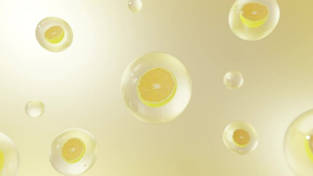 Lemon serum and Vitamin C drop on skin cells. Closeup Oli and vitamin drop on skin cells. 