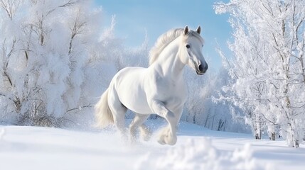 Obraz na płótnie Canvas photo white horse on winter Generative AI