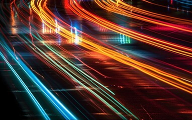 Night Rhythms: Mesmerizing Abstract Light Trails in the Urban Tapestry - High-Quality Wallpaper, Generative AI