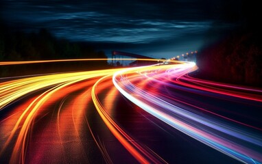 Obraz premium Night Rhythms: Mesmerizing Abstract Light Trails in the Urban Tapestry - High-Quality Wallpaper, Generative AI