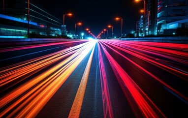 Fototapeta premium Night Rhythms: Mesmerizing Abstract Light Trails in the Urban Tapestry - High-Quality Wallpaper, Generative AI