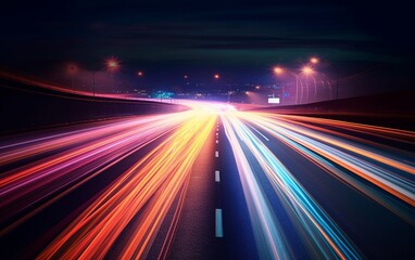 Night Rhythms: Mesmerizing Abstract Light Trails in the Urban Tapestry - High-Quality Wallpaper, Generative AI