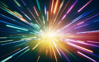 Naklejka premium Dazzling Rainbow Spectrum: Mesmerizing Anamorphic Lens Flare Wallpaper in 8K, Dark Palette, Tightly Cropped Compositions, Cross-Processed Elegance, Generative AI