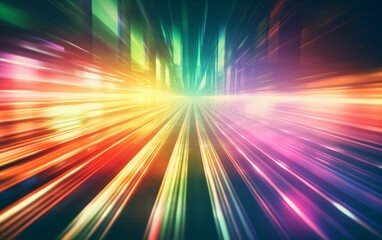 Fototapeta premium Dazzling Rainbow Spectrum: Mesmerizing Anamorphic Lens Flare Wallpaper in 8K, Dark Palette, Tightly Cropped Compositions, Cross-Processed Elegance, Generative AI