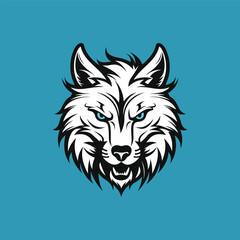 Fototapeta na wymiar wolf head logo minimalized on blue background