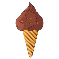Chocolate ice cream cone isolated on transparent background, dessert clipart element