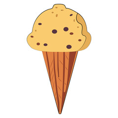 Vanilla chocolate chip ice cream cone isolated on transparent background, dessert clipart element