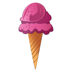 Strawberry ice cream cone isolated on transparent background, dessert clipart element