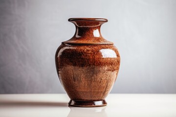 Brown vase against a white backdrop. Generative AI