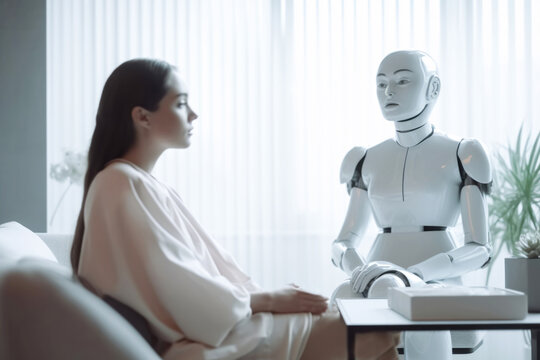 AI robot therapist in talk therapy with a client. Generative AI.