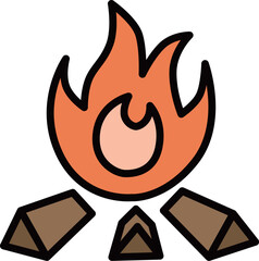 ミニカラーキャンプアイコン 焚き火