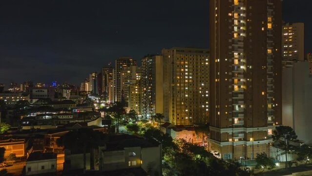 Curitiba City in Brazil. Aerial Night Hyperlapse