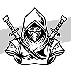 Black and white ninja Concept style for badge, emblem and tshirt printing and Tattoos ninja illustration