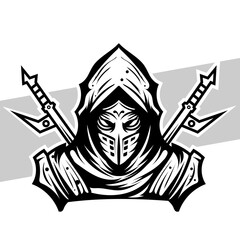Black and white ninja Concept style for badge, emblem and tshirt printing and Tattoos ninja illustration